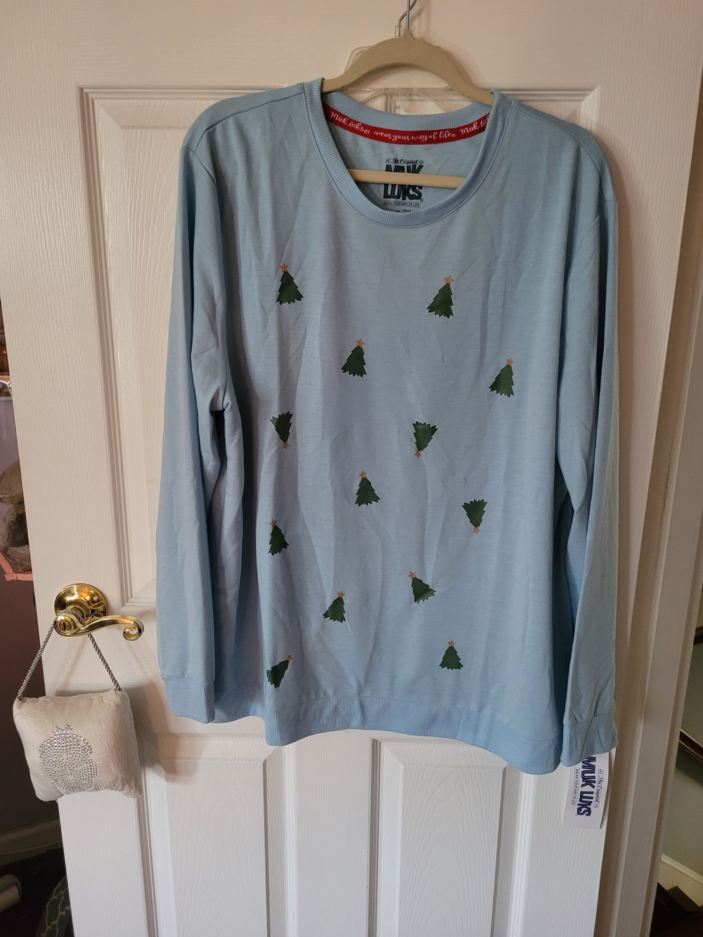 Muk Luks Light Blue Long-Sleeve Tee with Green Tree Motif